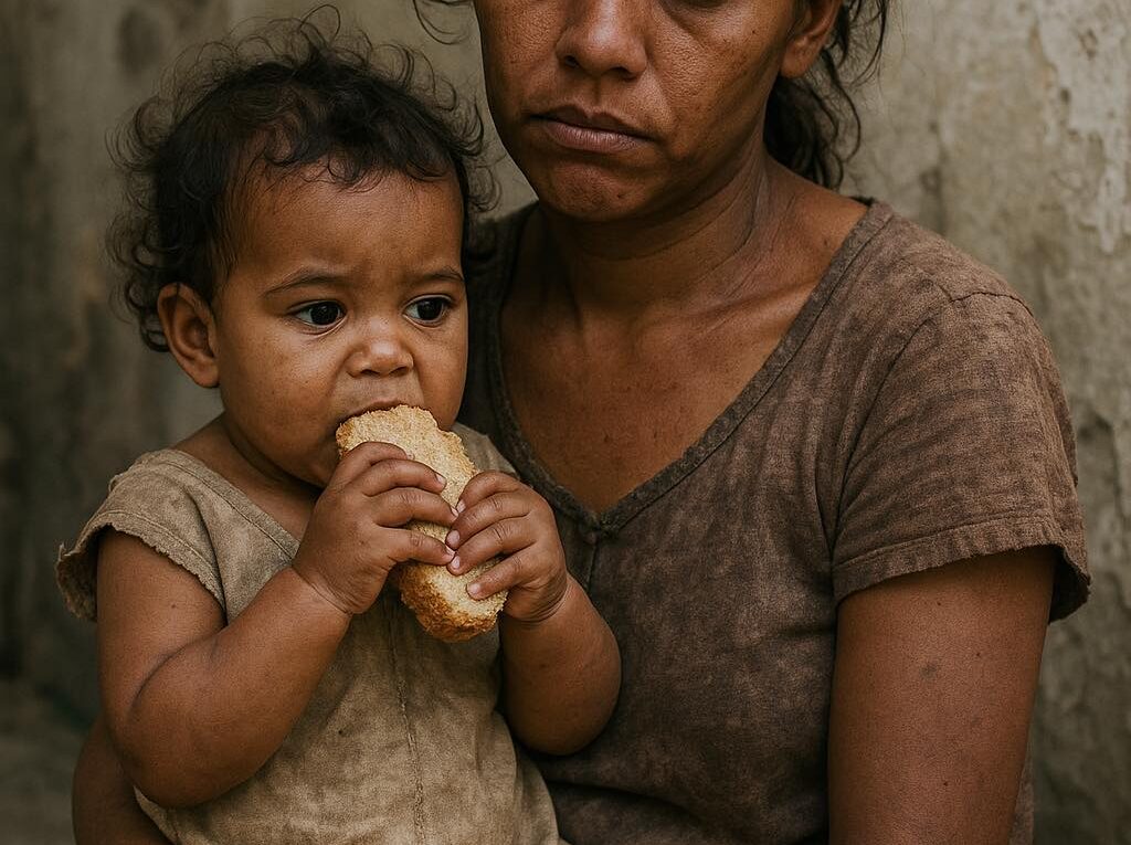 Uma mãe, uma bebê, e um pedido silencioso de socorro em meio à fome e abandono.