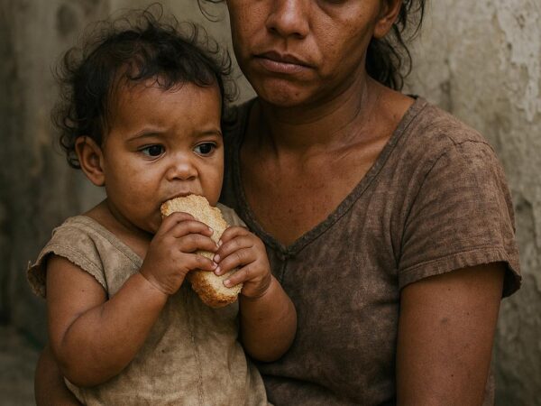 Uma mãe, uma bebê, e um pedido silencioso de socorro em meio à fome e abandono.